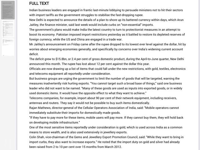 Solved FULL TEXT Indian business leaders are engaged in | Chegg.com