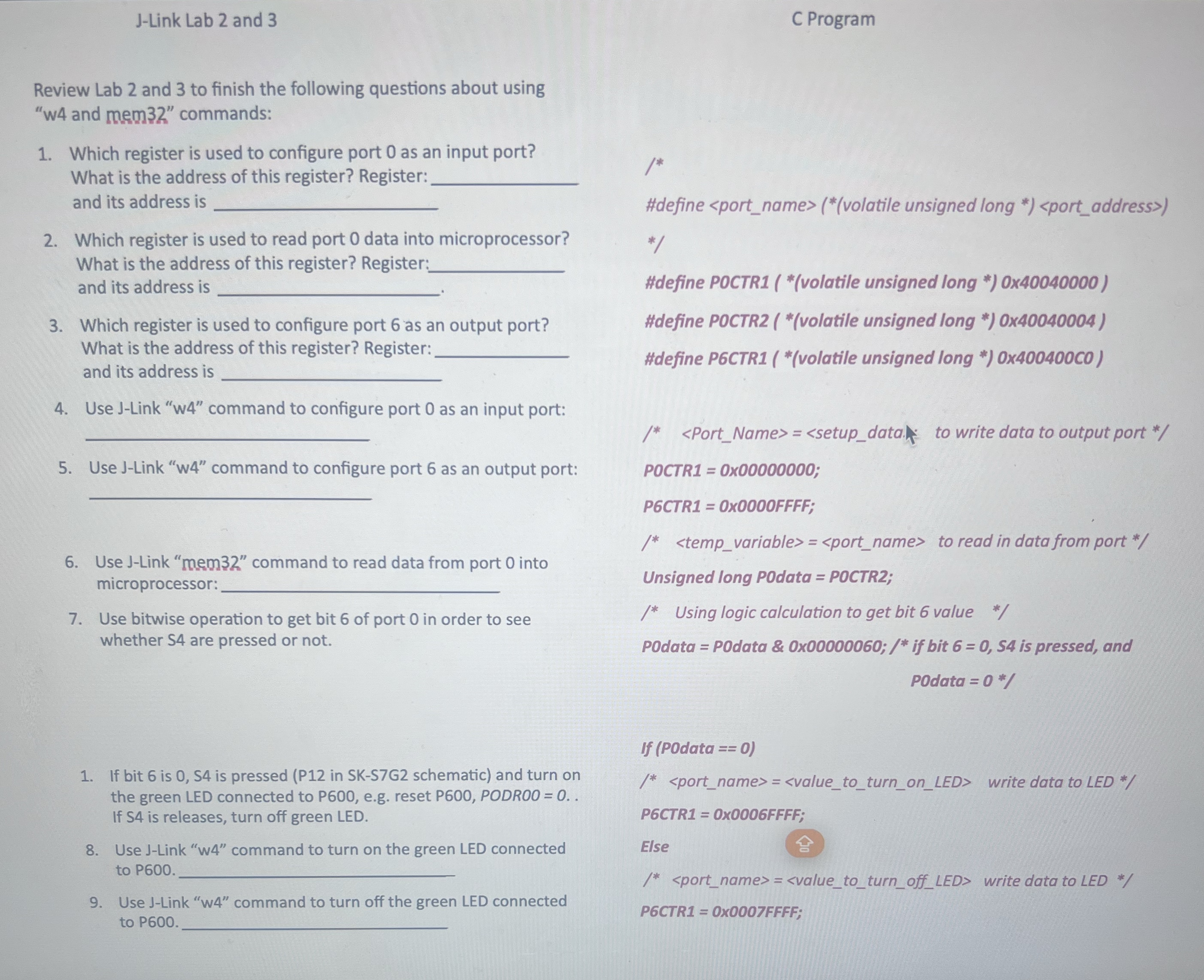 Solved J-Link Lab 2 ﻿and 3C ProgramReview Lab 2 ﻿and 3 ﻿to | Chegg.com