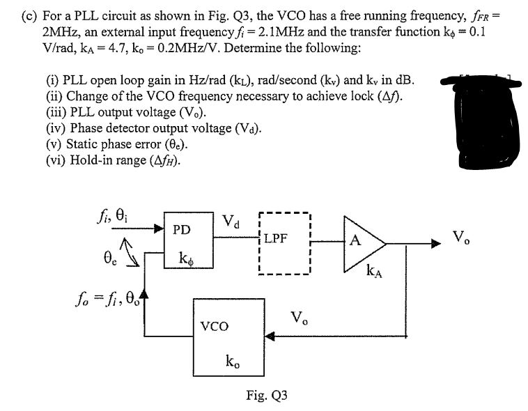 Solved c for a pll circuit as shown in fig q3 the vco chegg
