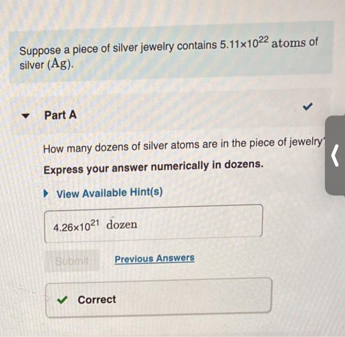Solved How many moles of silver atoms are in the piece of