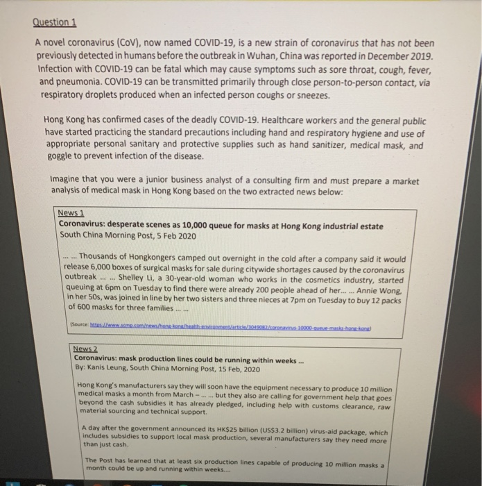 Solved Question 1 A Novel Coronavirus Cov Now Named Co Chegg Com