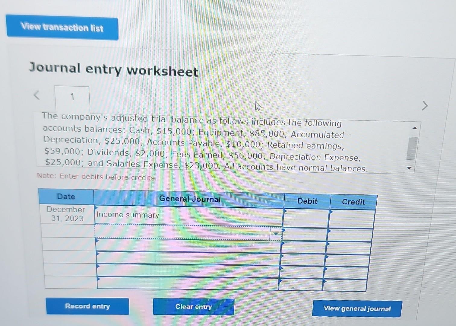 Solved Journal entry worksheet The company's adjusted trial | Chegg.com