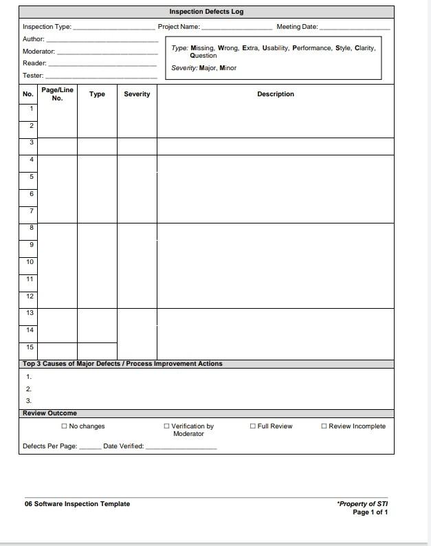 Inspection Defects Log Project Name: Meeting Date: | Chegg.com