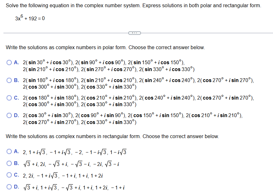 Solved Solve the following equation in the complex number | Chegg.com