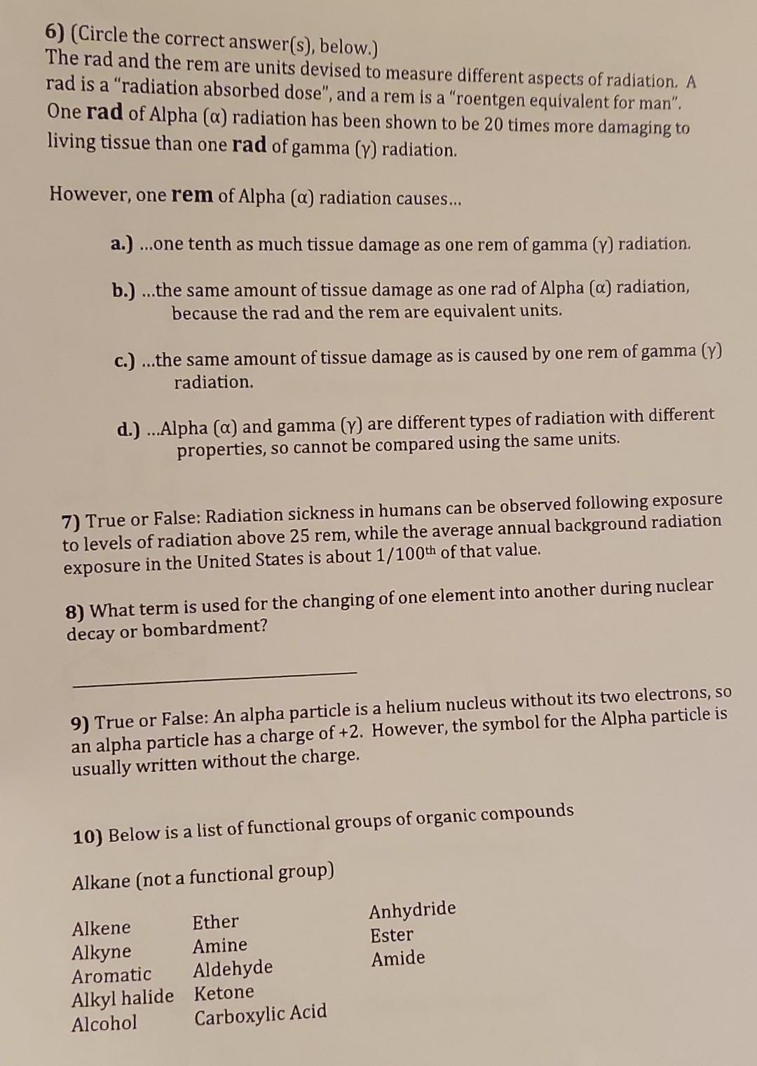 Solved 6) (Circle the correct answer(s), below.) The rad and | Chegg.com