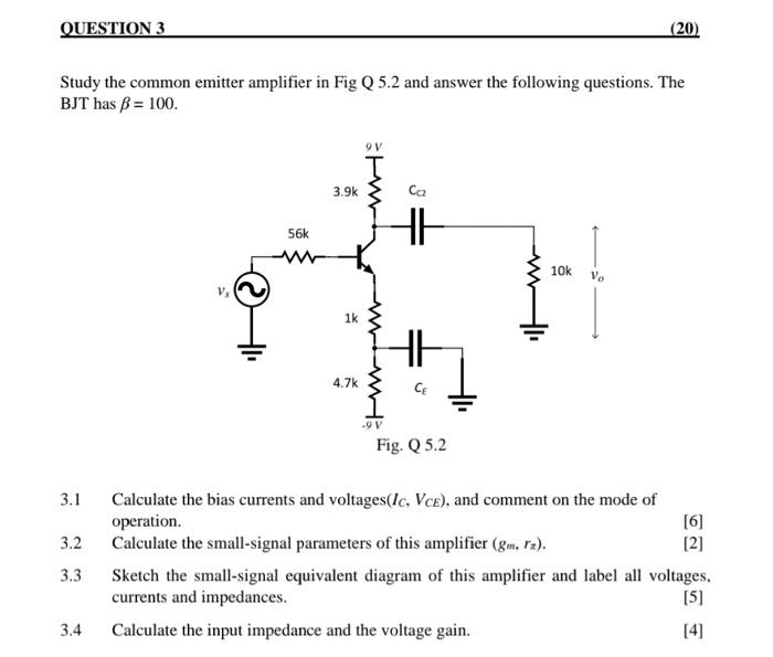 Solved Study the common emitter amplifier in Fig Q 5.2 and | Chegg.com