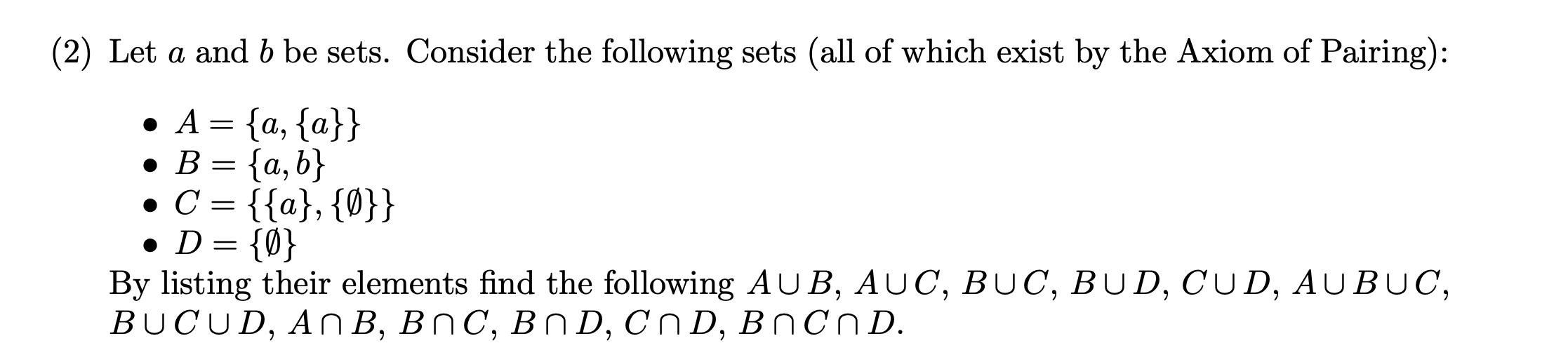 Solved (2) ﻿Let a and b ﻿be sets. Consider the following | Chegg.com