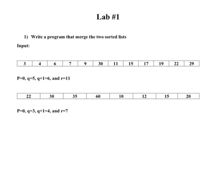 Solved Lab #1 1) Write a program that merge the two sorted | Chegg.com