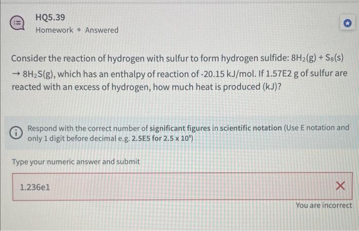Solved Consider the reaction of hydrogen with sulfur to form | Chegg.com