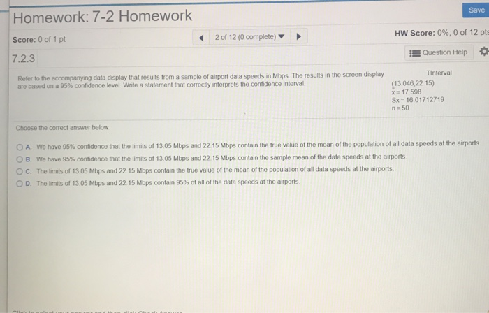 Solved Save Homework: 7-2 Homework 2 of 12 (0 complete) HW | Chegg.com