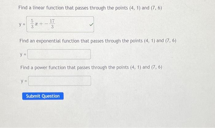 Solved Find a linear function that passes through the points | Chegg.com