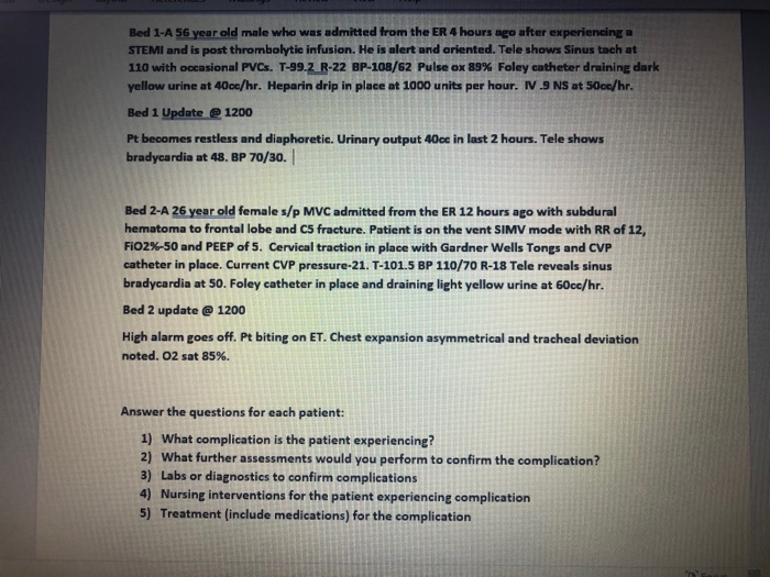 Solved Bed 1-A 56 year old male who was admitted from the ER | Chegg.com