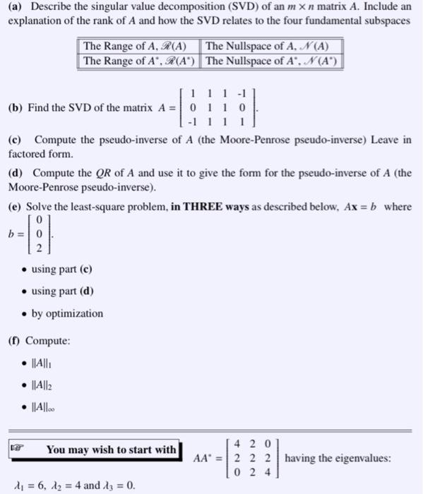 Solved (a) Describe the singular value decomposition (SVD) | Chegg.com
