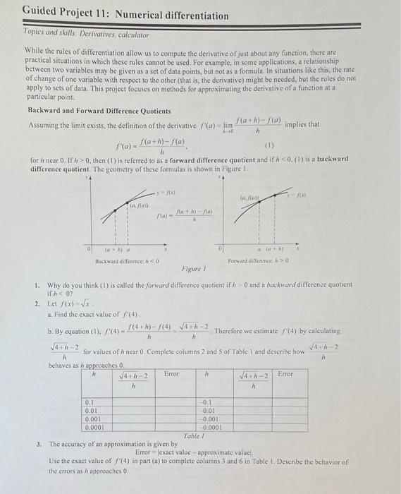 Solved Guided Project 11: Numerical differentiation Topics | Chegg.com