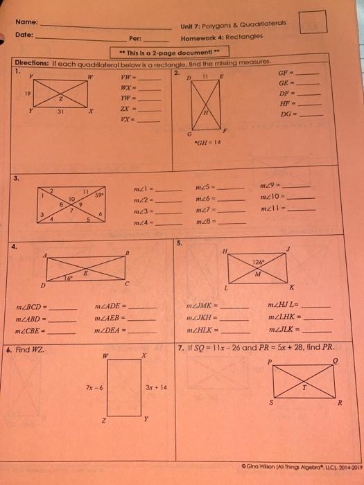 unit 7 polygons and quadrilaterals homework 3 rectangles answer key