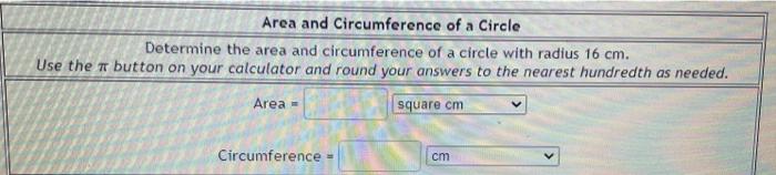 find the circumference and the area of a circle with radius 5cm