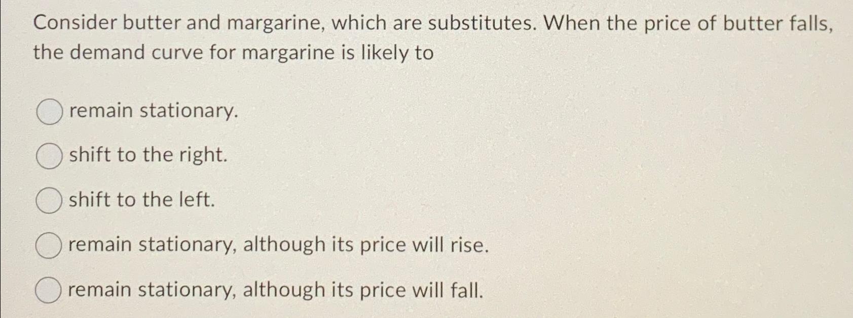 Solved Consider butter and margarine, which are substitutes.