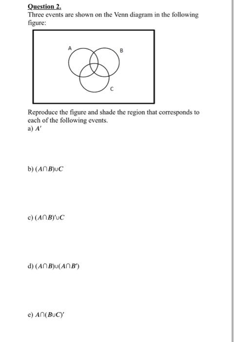 Solved Question Three Events Are Shown On The Venn Chegg Com