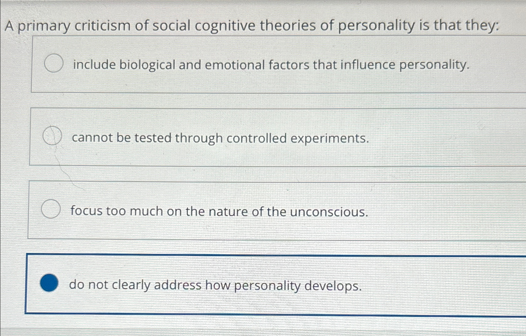 Solved A primary criticism of social cognitive theories of | Chegg.com