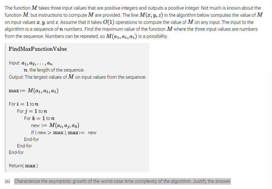 Solved The function M ﻿takes three input values that are | Chegg.com