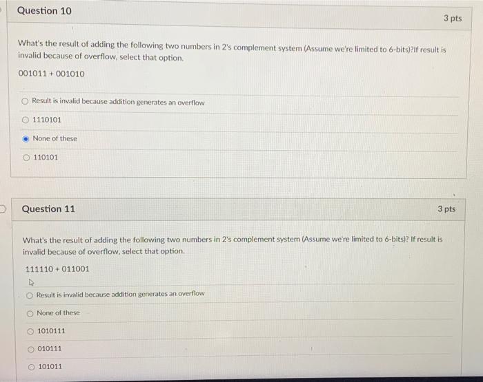 Solved Question 10 3 pts What's the result of adding the | Chegg.com