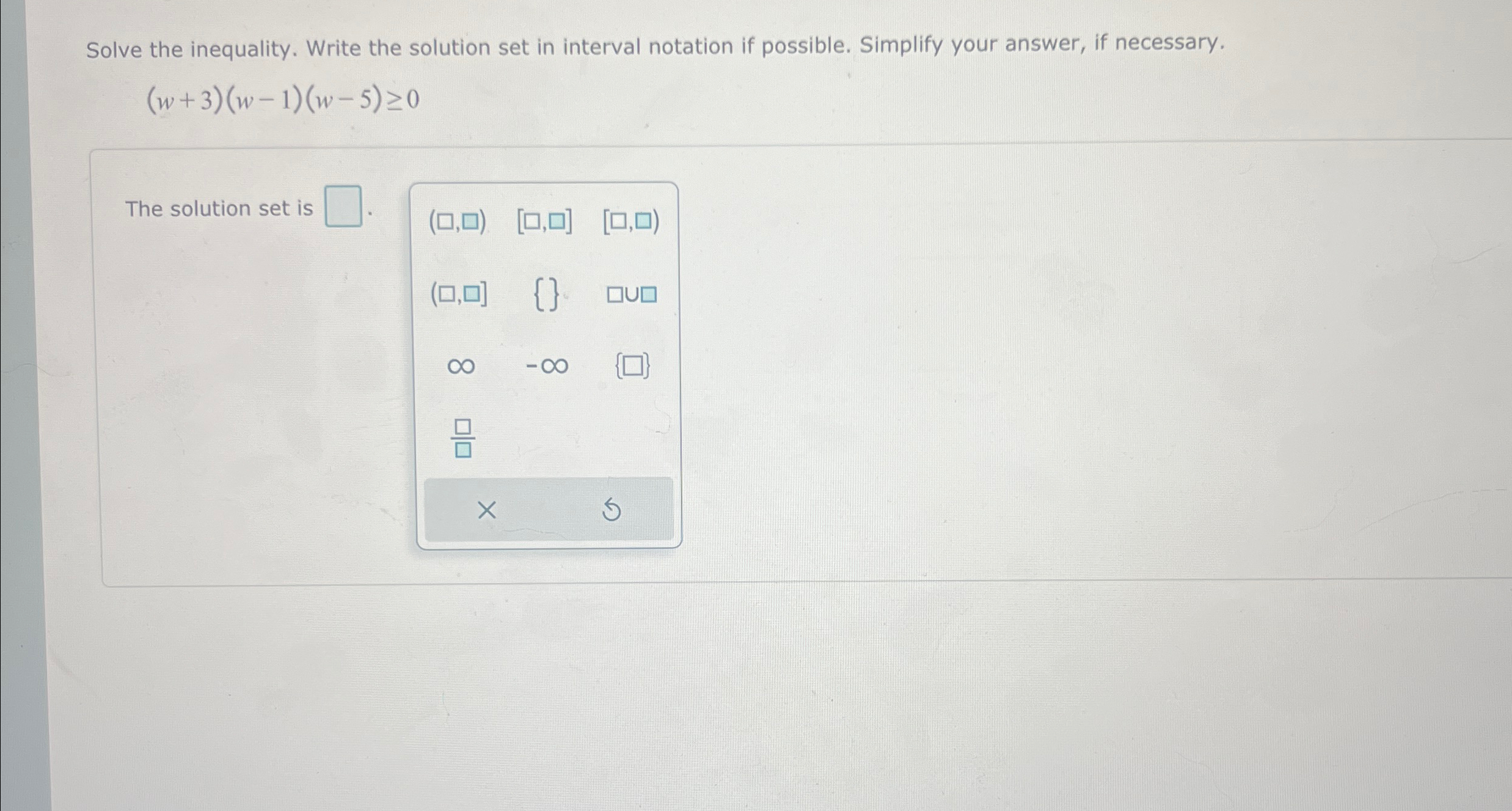 Solved Solve the inequality. Write the solution set in | Chegg.com