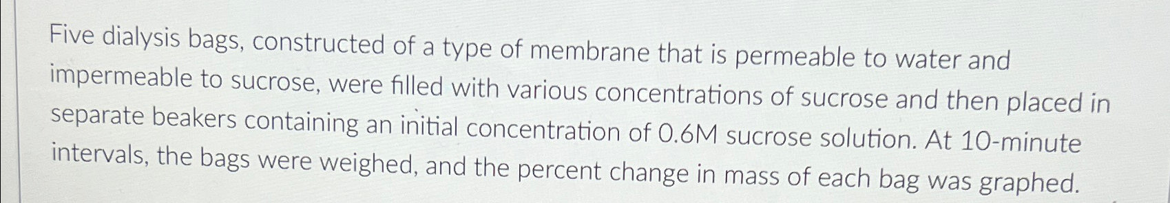 Solved Five dialysis bags, constructed of a type of membrane | Chegg.com
