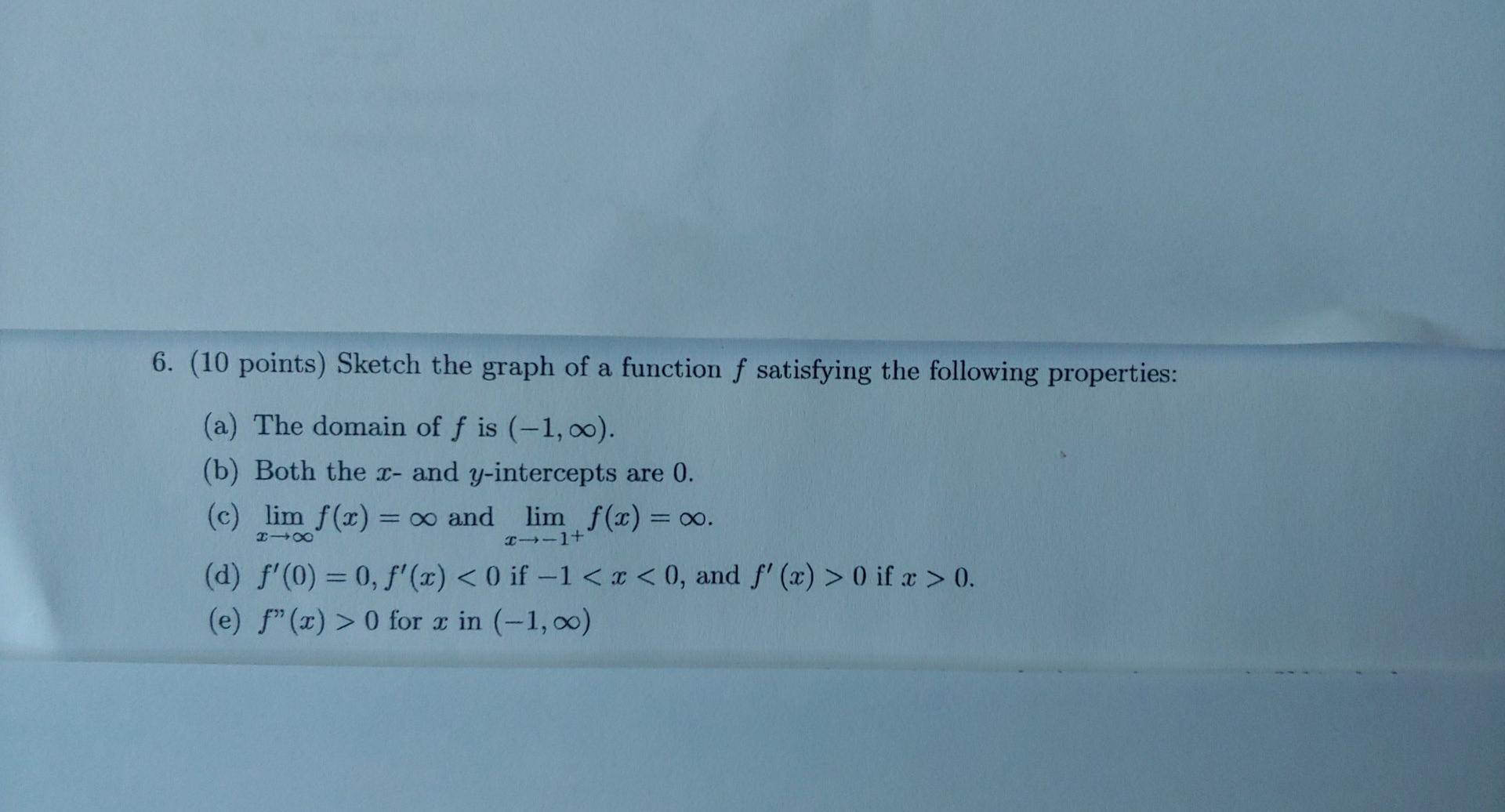 Solved 6. (10 points) Sketch the graph of a function f | Chegg.com