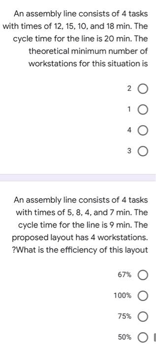 Solved An assembly line consists of 4 tasks with times of | Chegg.com