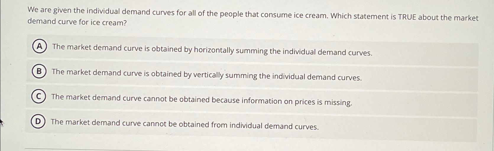 Solved We are given the individual demand curves for all of | Chegg.com