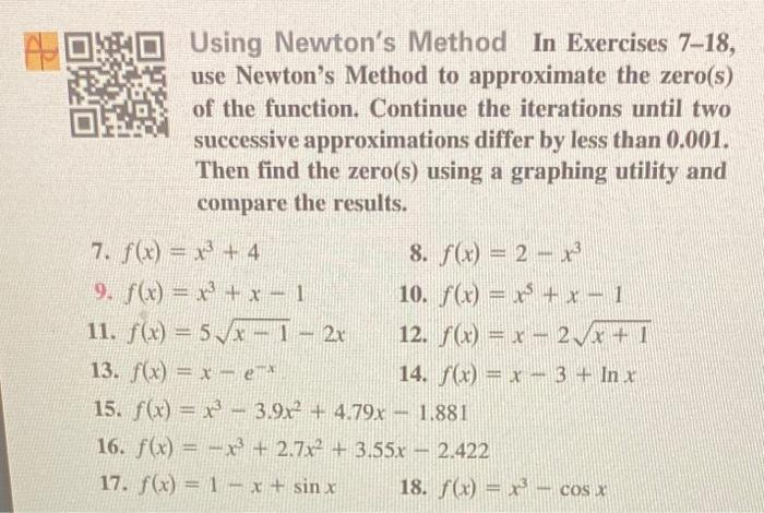 Solved Using Newton's Method In Exercises 7-18, use Newton's | Chegg.com