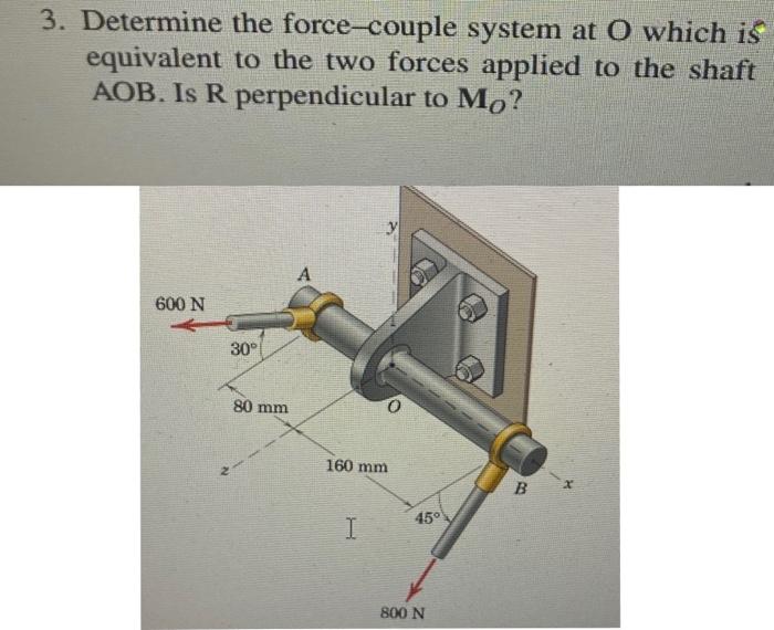 Solved 3. Determine the force-couple system at O which is | Chegg.com