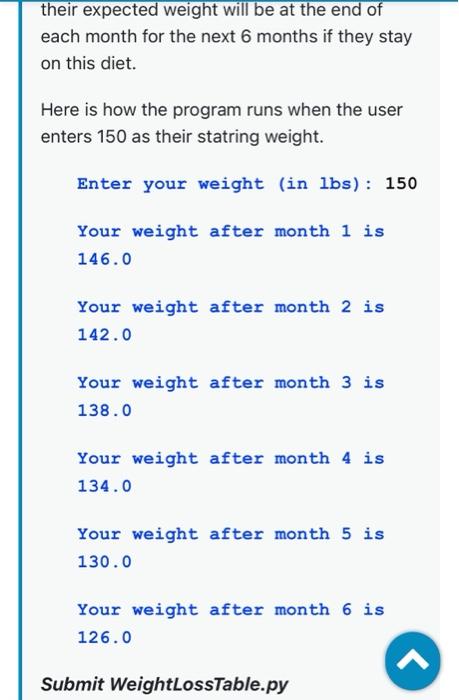 Solved 1. Weight Loss (use a for loop) If a moderately