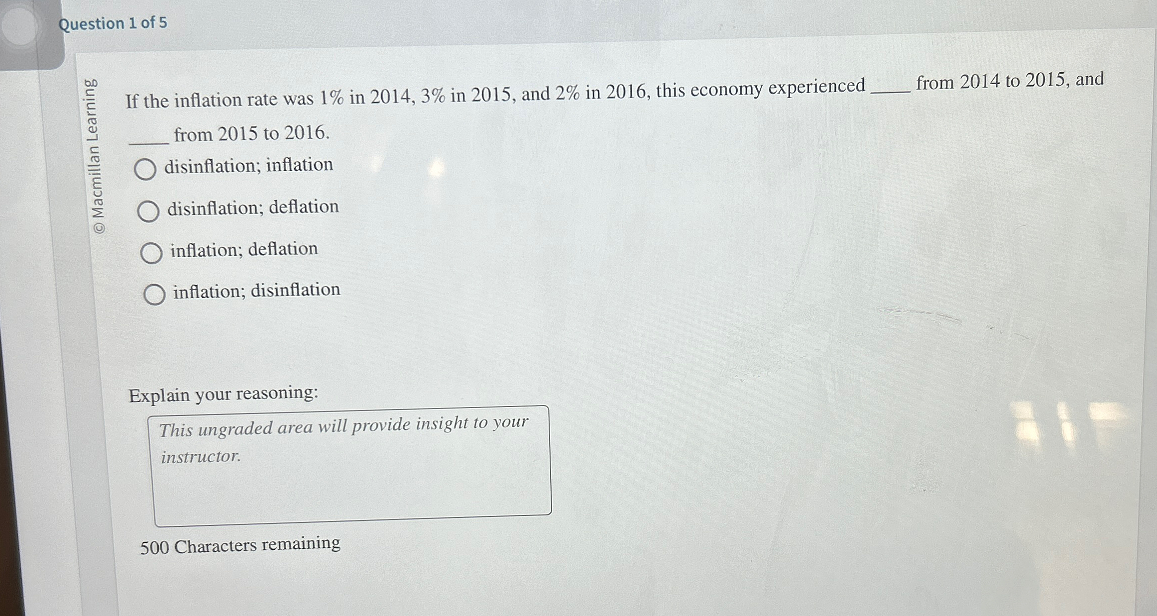 Solved Question 1 ﻿of 5If the inflation rate was 1% ﻿in | Chegg.com