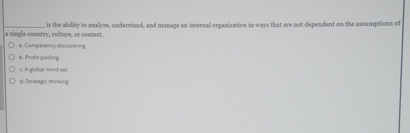 Solved is the ability to analyze, understand, and manage an | Chegg.com