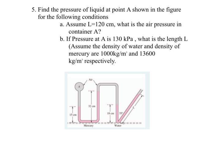 Solved 5. Find the pressure of liquid at point A shown in | Chegg.com