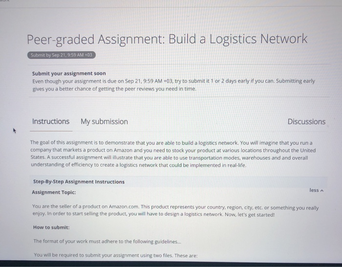 peer graded assignment build a logistics network answers
