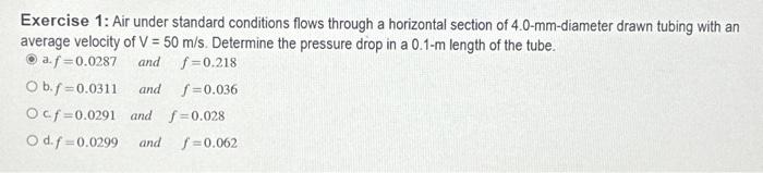 Exercise 1: Air under standard conditions flows | Chegg.com