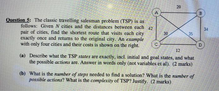 Solved 20 B 34 Question 5: The classic travelling salesman | Chegg.com