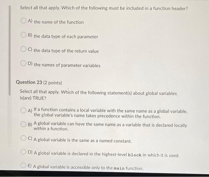 Solved Select all that apply. Which of the following must be | Chegg.com