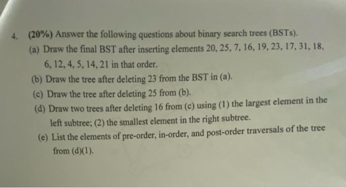 Solved 4. (20%) Answer the following questions about binary | Chegg.com