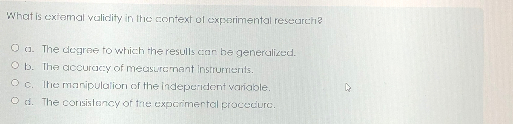 Solved What is external validity in the context of | Chegg.com