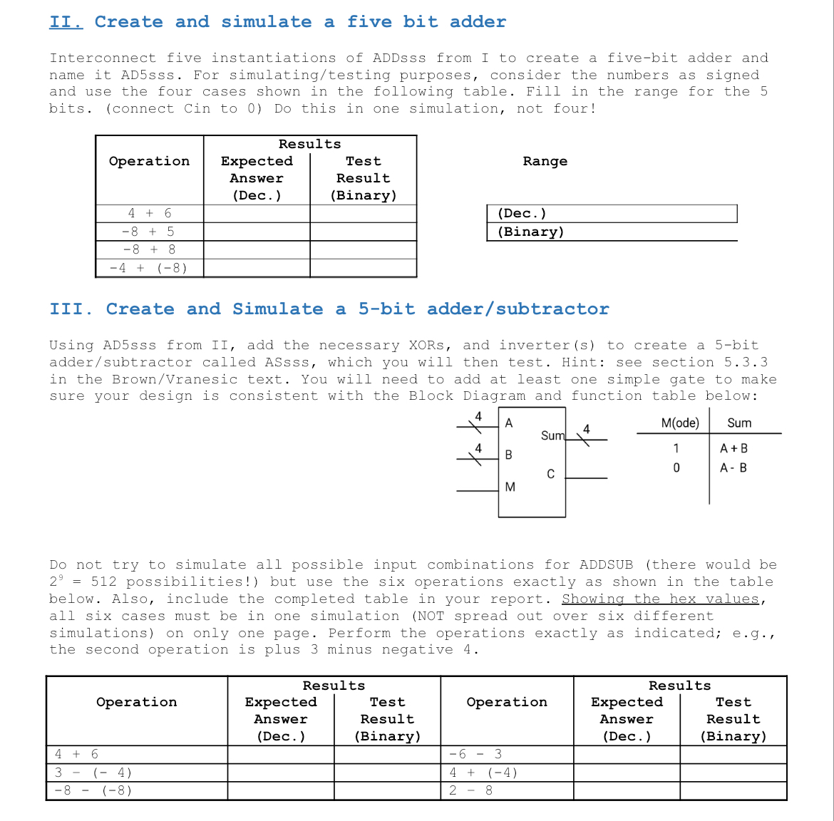 Solved II. ﻿Create and simulate a five bit adderInterconnect | Chegg.com