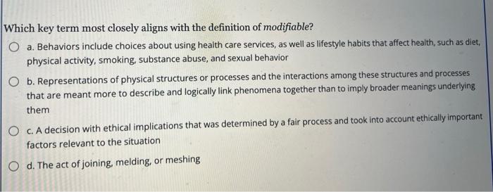 Which key term most closely aligns with the | Chegg.com