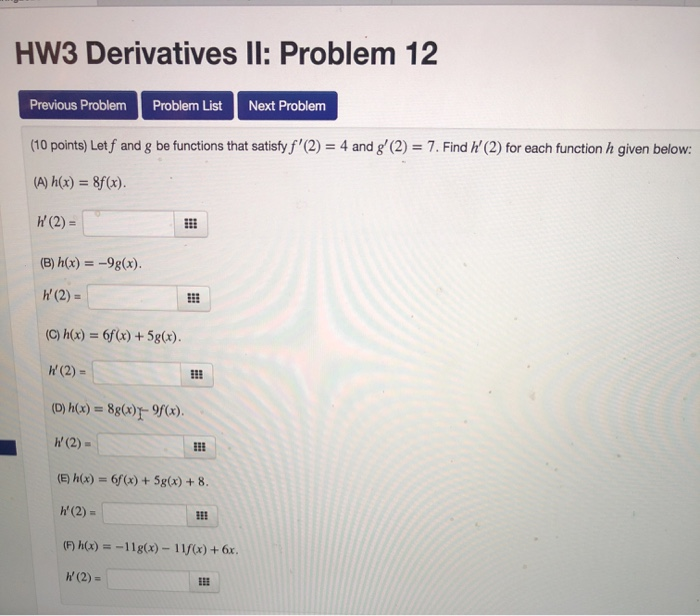 Solved HW3 Derivatives II: Problem 12 Previous Problem | Chegg.com