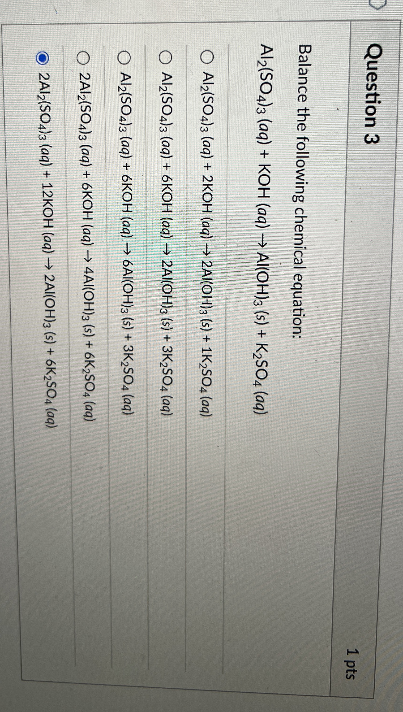 Solved Question 31 ﻿ptsBalance the following chemical | Chegg.com