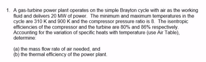 Solved 1. A Gas-turbine Power Plant Operates On The Simple | Chegg.com