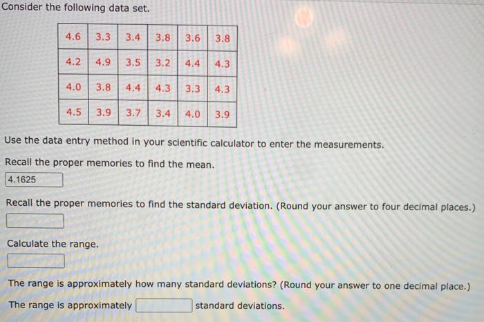 Solved Consider the following data set. 4.6 3.3 3 3.4 3.8 | Chegg.com