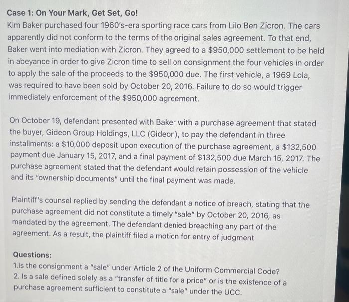 Solved Kim Baker purchased four 1960 's-era sporting race | Chegg.com