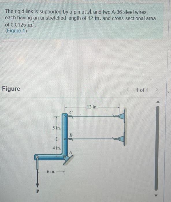 Solved The rigid link is supported by a pin at A and two A- | Chegg.com